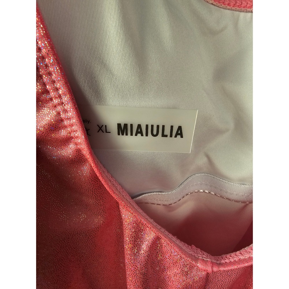 MIAIULIA Pink Metallic Shimmer One Piece Swimsuit High Cut Scoop Back Womens XL - Picture 3 of 3